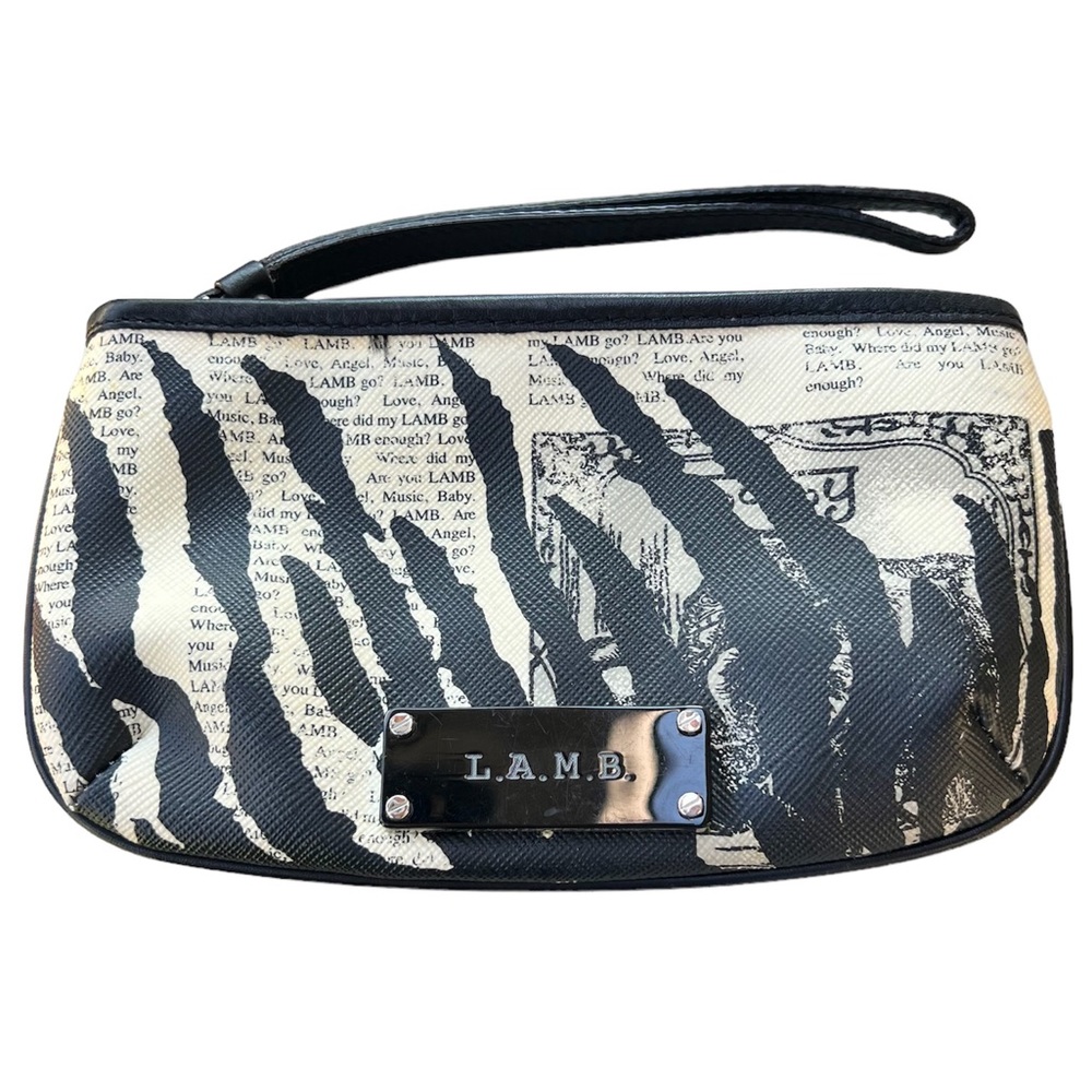 LAMB Zebra Mandalay Newsprint Zip Top Pouch Wristlet Clutch